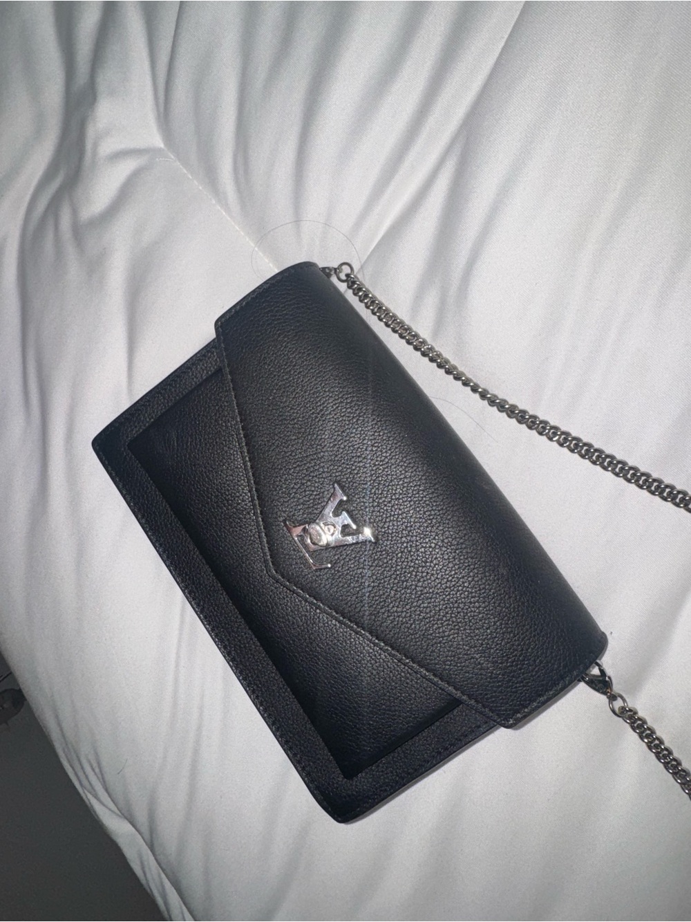 Louis Vuitton Chain Shoulder Bag with Silver Logo Accent